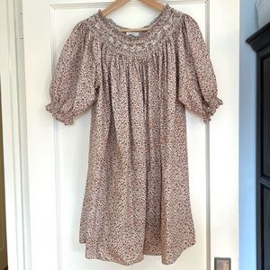 DÔEN Doen Odessa Smocked Floral Cotton Mini Dress in Brown Champignon floral S